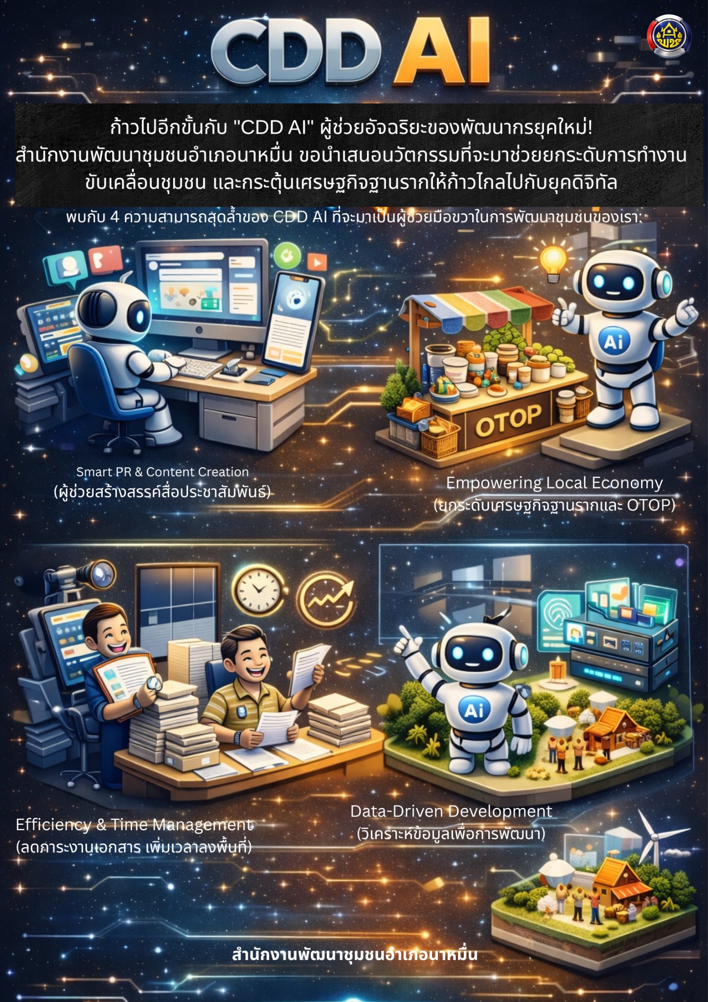 พช.นาหมื่น ร่วมประชาสัมพันธ์เชิญชวนใช้งาน “CDD AI” ผู้ช่วยพัฒนากรอัจฉริยะ เพื่อชุมชนเข้มแข็งอย่างยั่งยืน