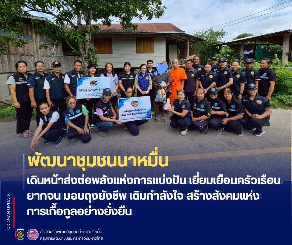 พช.นาหมื่น เดินหน้าส่งต่อพลังแห่งการแบ่งปัน เยี่ยมเยือนครัวเรือนยากจน มอบถุงยังชีพ เติมกำลังใจ สร้างสังคมแห่งการเกื้อกูลอย่างยั่งยืน