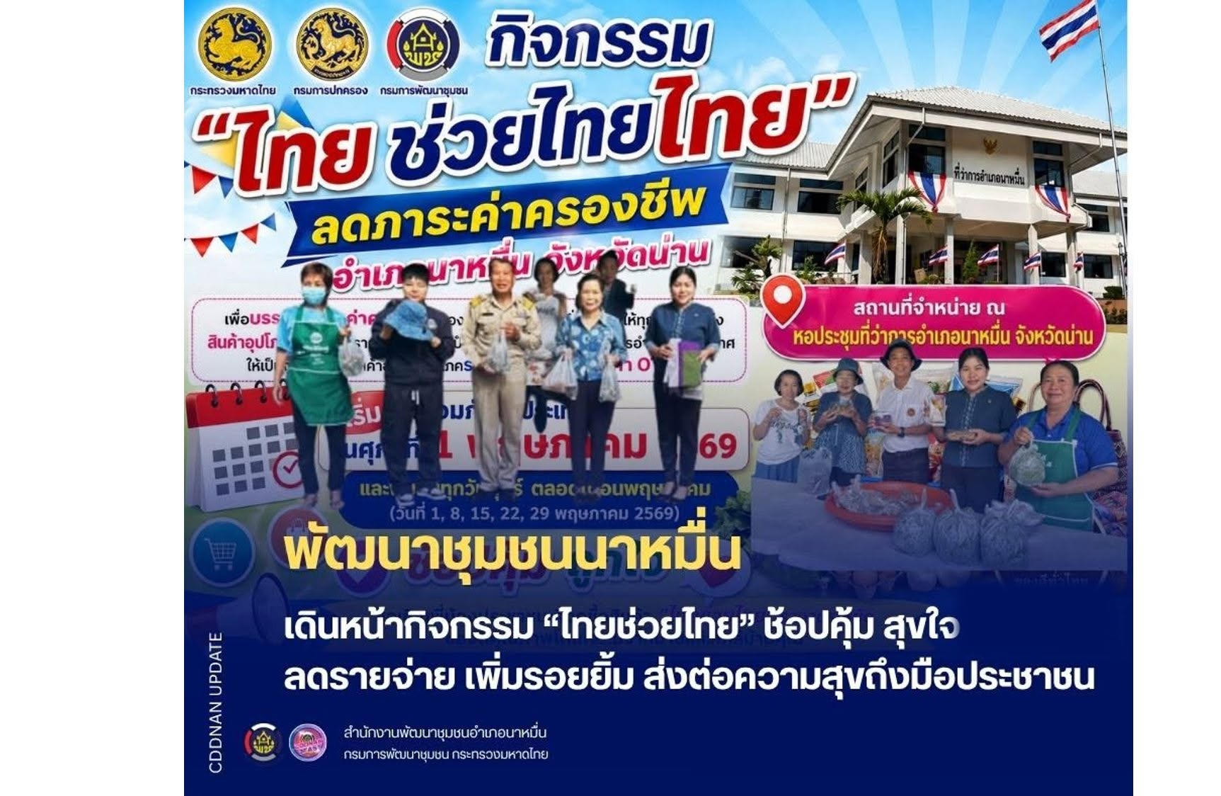 พช.นาหมื่น เดินหน้ากิจกรรม “ไทยช่วยไทย” ช้อปคุ้ม สุขใจ ราคาประหยัด ลดรายจ่าย เพิ่มรอยยิ้ม ส่งต่อความสุขถึงมือประชาชน