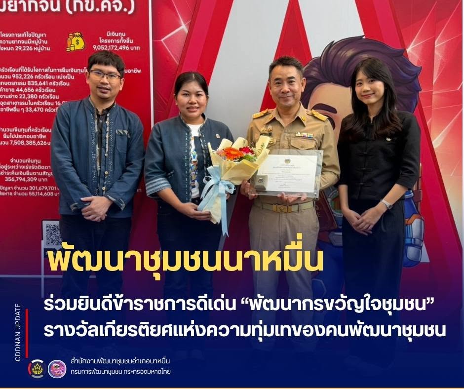 💗 พช.นาหมื่น ร่วมยินดีข้าราชการดีเด่น “พัฒนากรขวัญใจชุมชน” รางวัลเกียรติยศแห่งความทุ่มเทของคนพัฒนาชุมชน