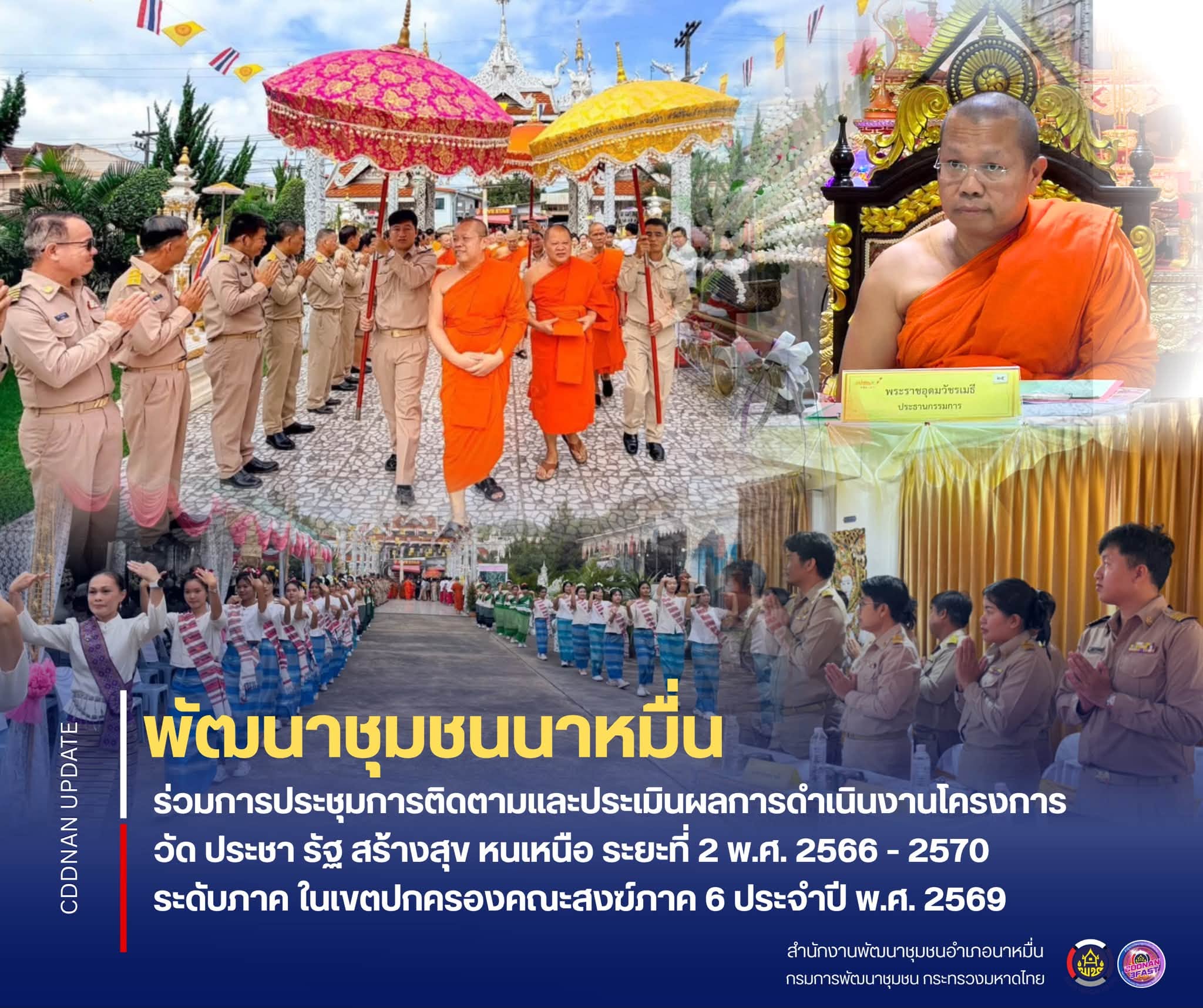 💗 พช. นาหมื่น ร่วมการประชุมการติดตามและประเมินผลการดำเนินงานโครงการ วัด ประชา รัฐ สร้างสุข หนเหนือ ระยะที่ 2 พ.ศ. 2566 - 2570 ระดับภาค ในเขตปกครองคณะสงฆ์ภาค 6 ประจำปี พ.ศ. 2569